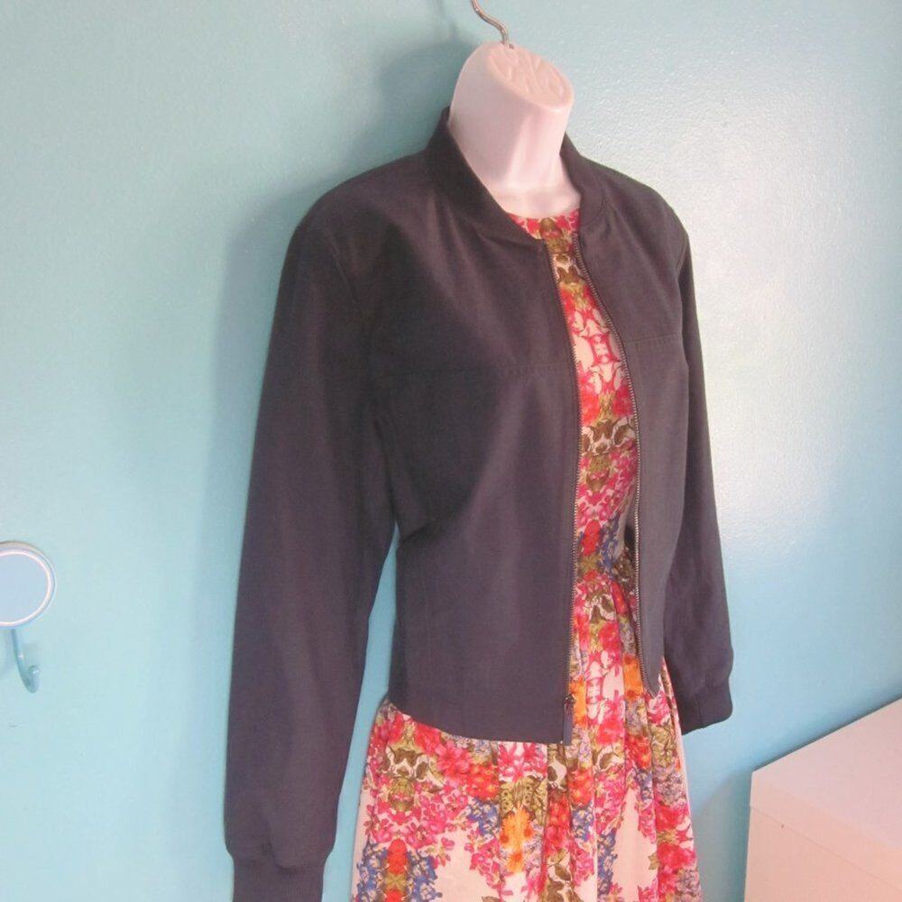 DKNY Womens Size M Navy Blue Cotton Bomber Style Blazer Work or Casual Jacket